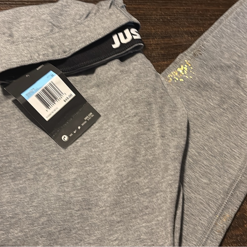 Just Do It Gray Leggings with Gold Accents